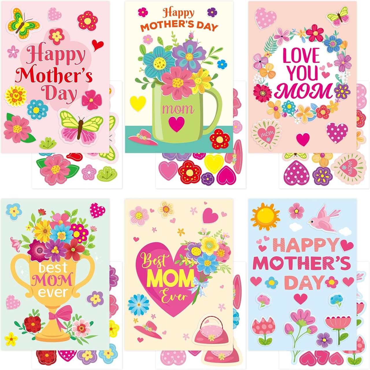Mother’s Day Card Making Kit for Kids – 12 Sets DIY Flower Greeting Cards with Foam Stickers & Envelopes, Happy Mother’s Day Craft Activity Bulk Cards for Mom